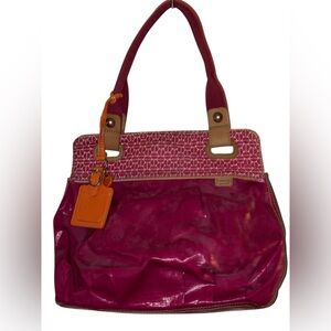 Fossil Key-Per Fuscia Canvas Satchel Purse/Handbag